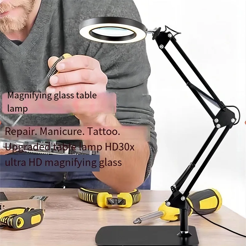 Desktop Magnifying Glass with Lamp 20 Times HD Beauty Reading Electronic Circuit board Maintenance Magnifying Glass LED Light