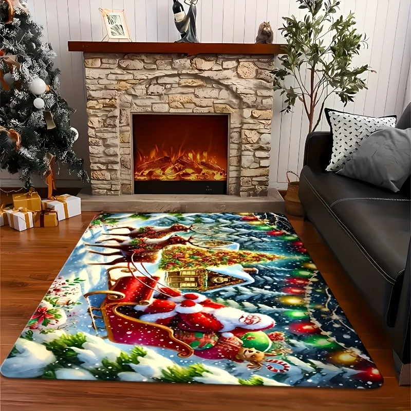 Christmas Golden Retriever Rug Cute Puppy Red Truck Area Carpet Living Room Bedroom Soft Floor Mat Xmas Home Decor