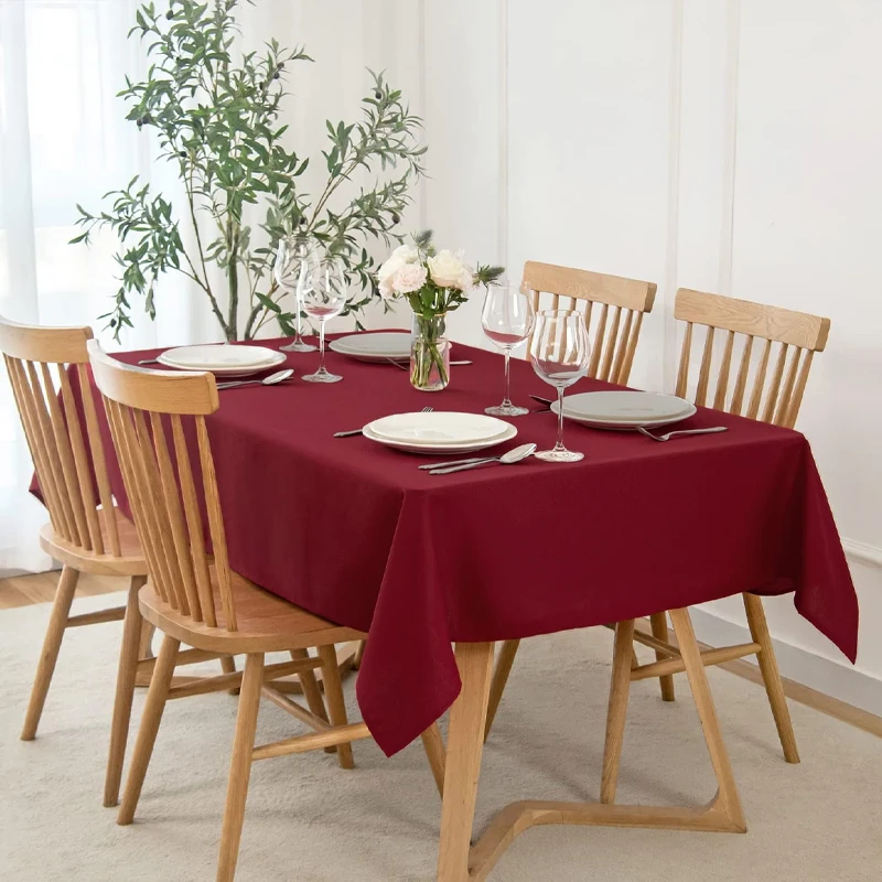 1PC, Wine Red Polyester Anti Wrinkle, Washable And Reusable, Restaurant Kitchen Table Decoration Cloth Tablecloth