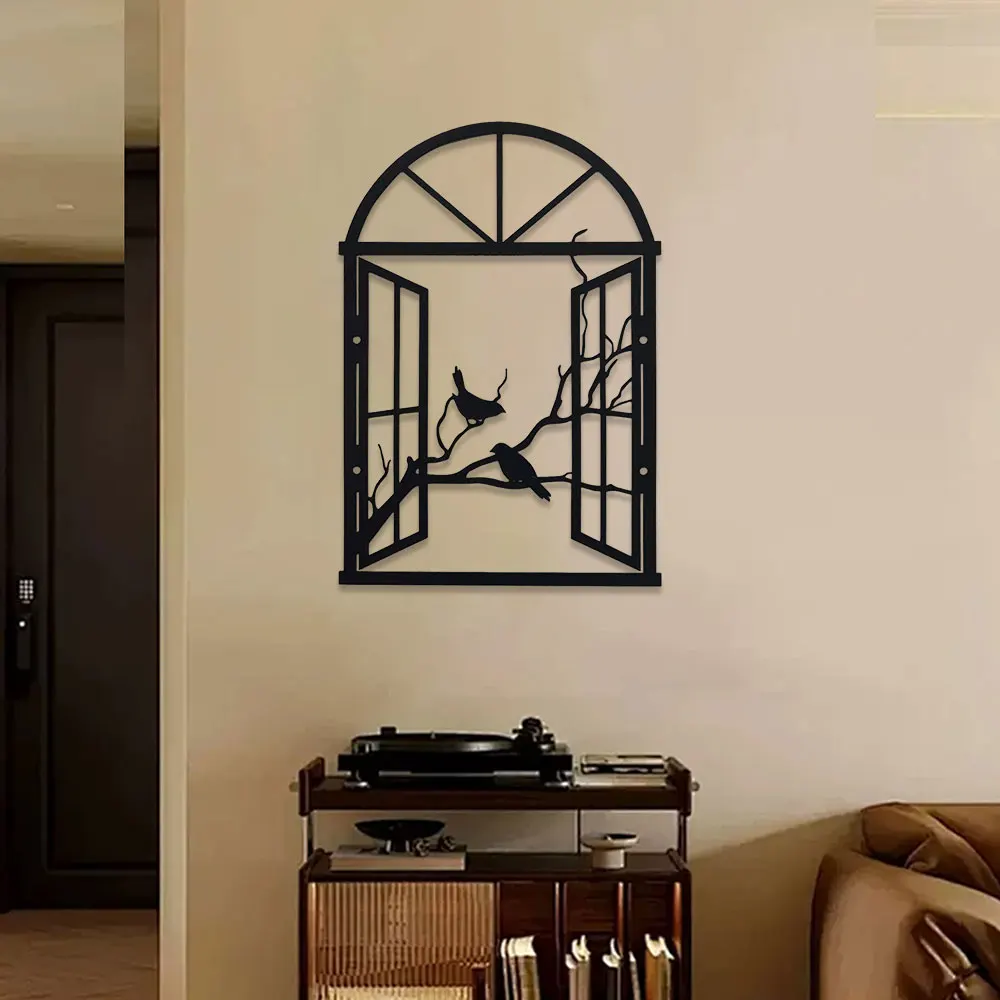 DDPNKL Art Decor Metall-Fenster-Vogel-Skulptur, Wandkunst für Wohnzimmer, Terrasse, Balkon – Gartenzaun für drinnen und draußen, dekorativ