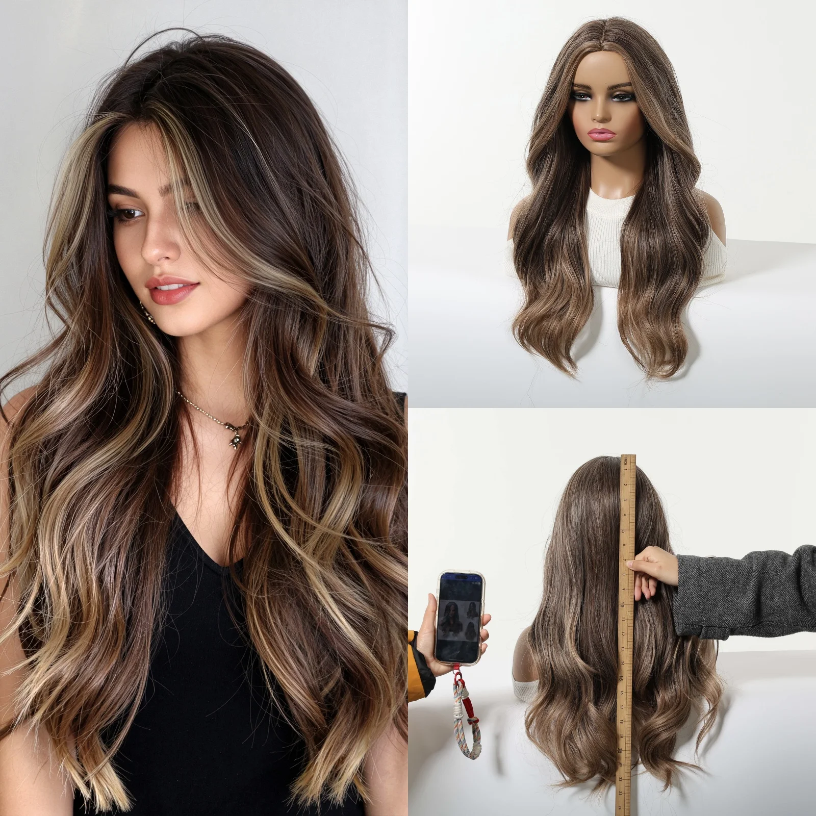 Long Wavy Ombre Blonde Wig Without Bangs