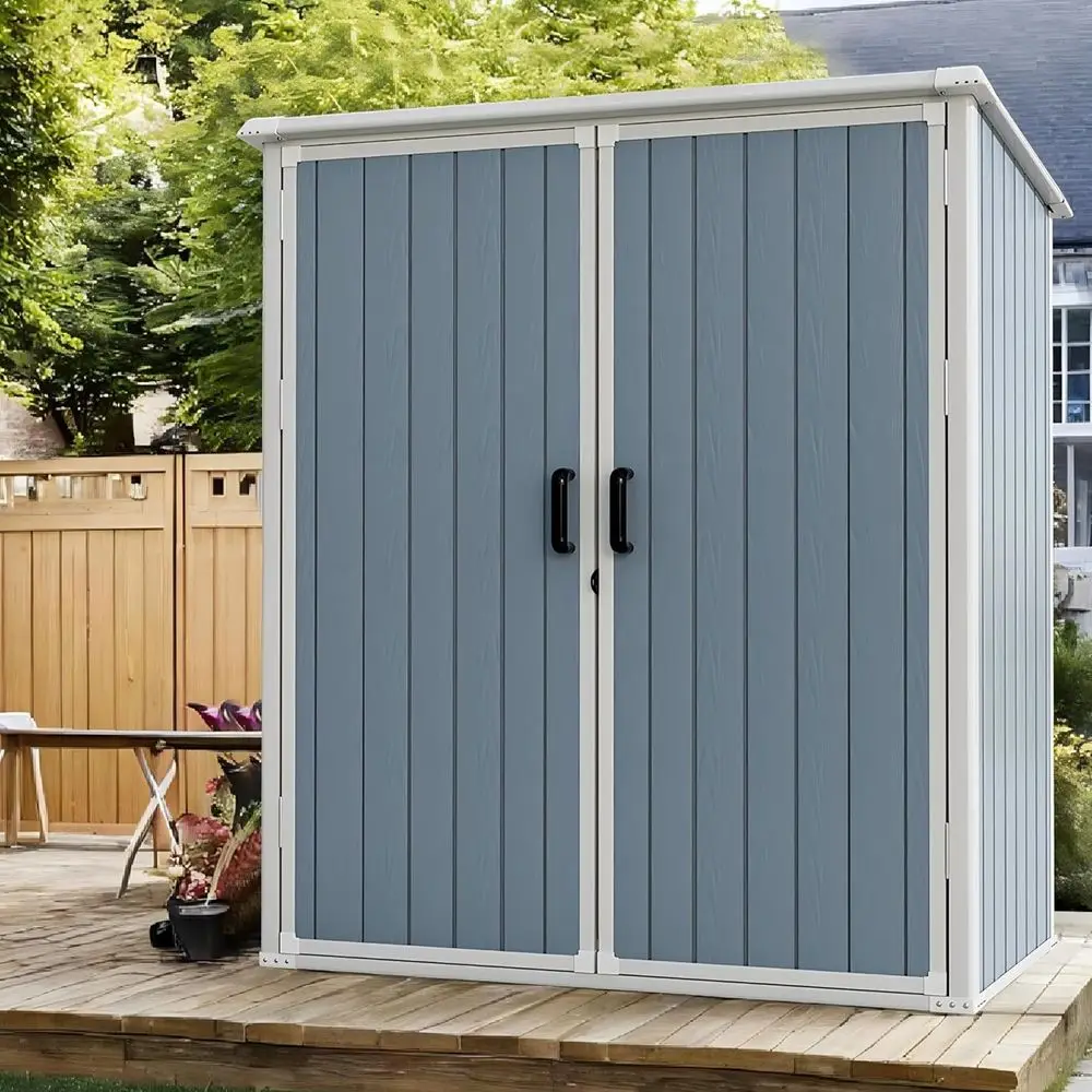 

5x3FT Resin Outdoor Storage Shed with Floor, Lockable Doors, and 80 Cubic Feet Waterproof Capacity