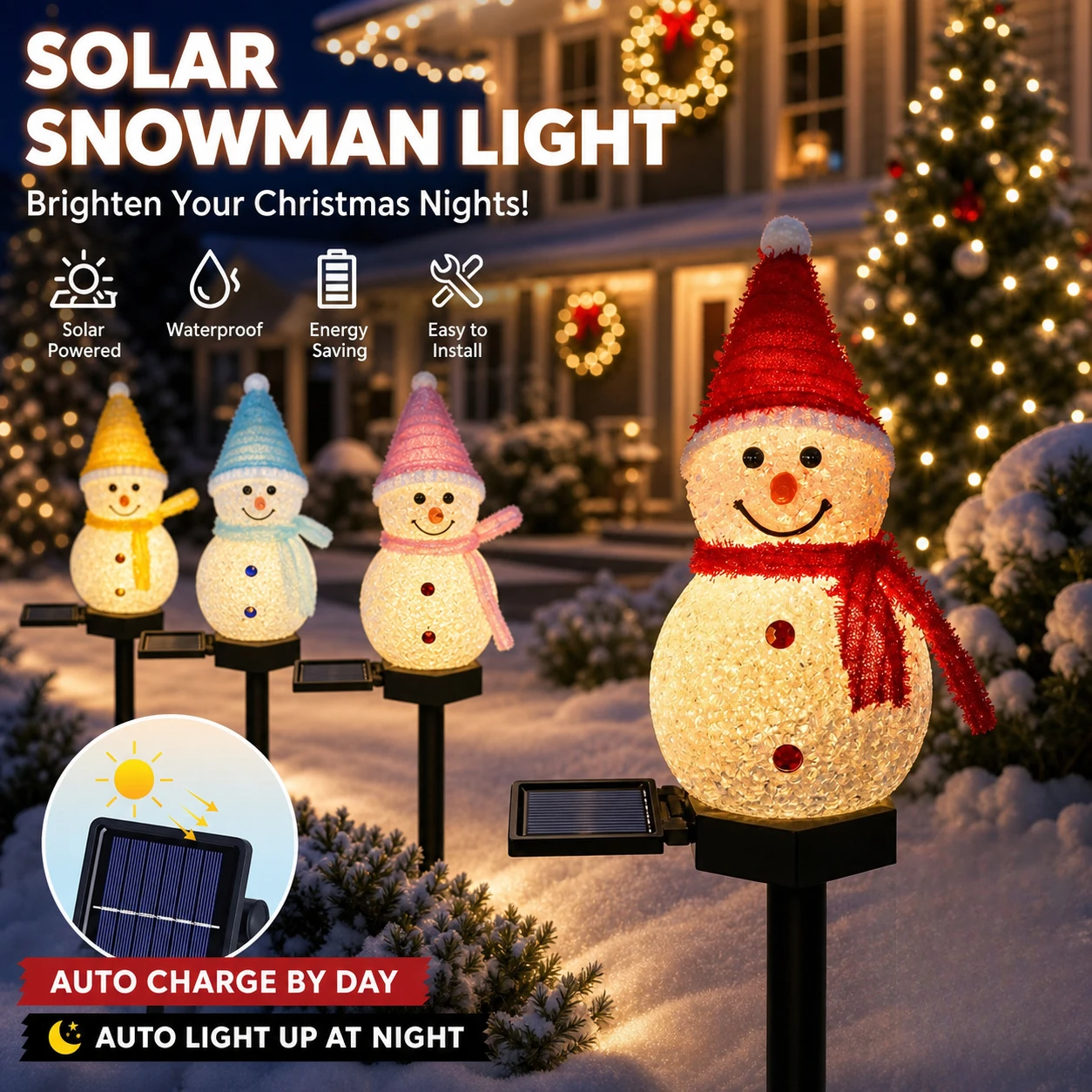 Solar Snowman Garden Stake Light Christmas Outdoor Decoration Lamp LED Landscape Light for Yard Lawn Pathway Holiday Party Decor