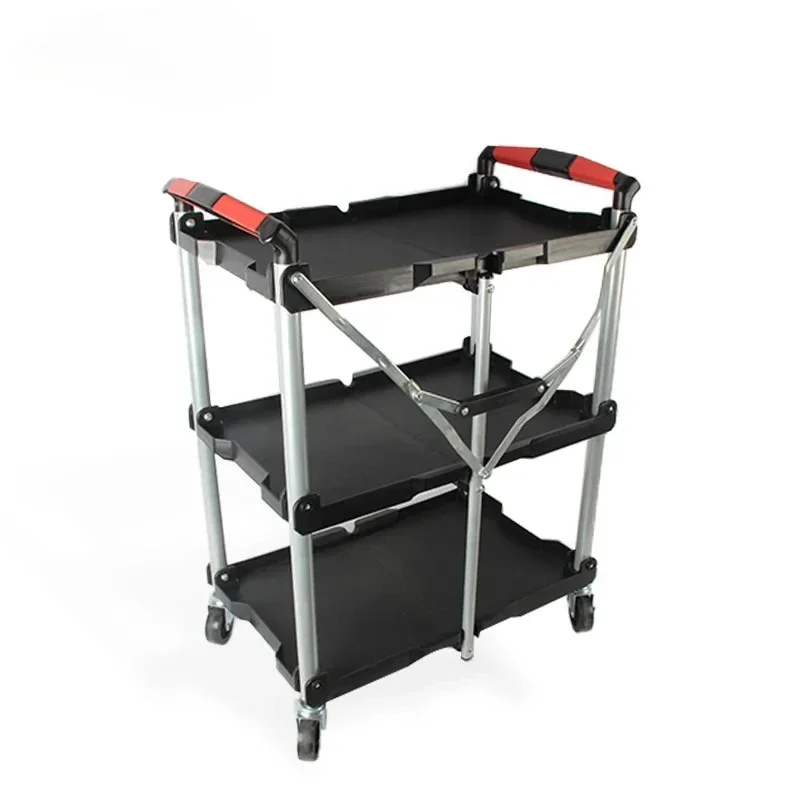 Foldable in Three Layers Multifunction Plastic Rolling Cart Working Trolley Tools