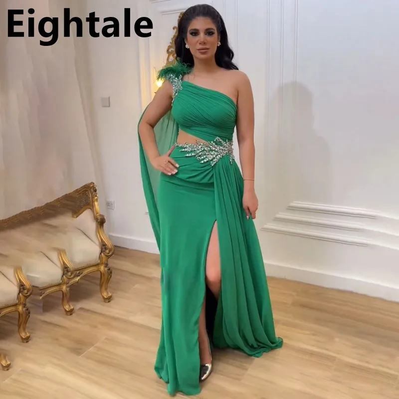 Eightale 2023 Green Chiffon Formal Evening Dress For Wedding Party One Shoulder Sexy Slit Women Turkish Couture Prom Party Gown