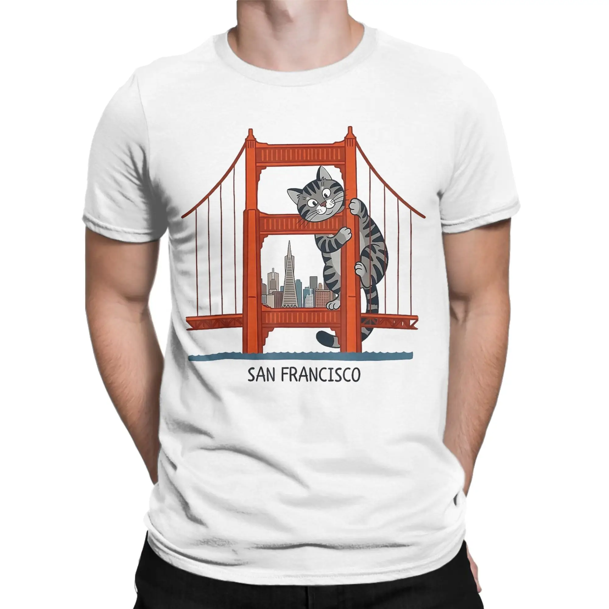 Men's Ryan Gosling Cat San Francisco Bridge T Shirt Project Hail Mary Cotton Short Sleeve Round Collar Tee Shirt T-Shirts