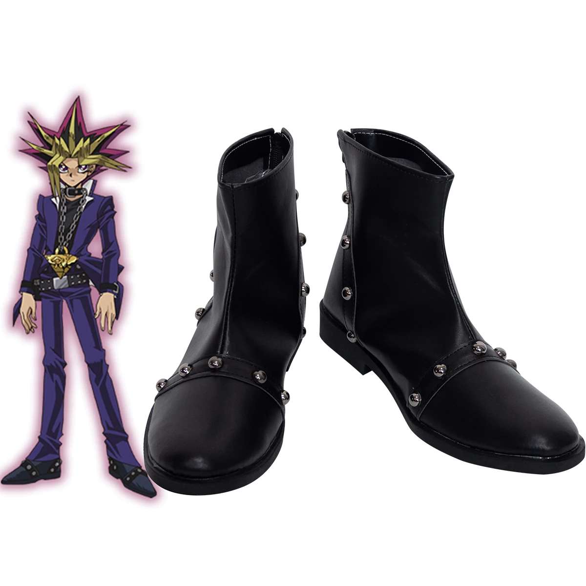 Yu-Gi-Oh! yugioh Yami Yugi Mutou Yugi Muto Cosplay Shoes Anime Black Studded Ankle Boots S008