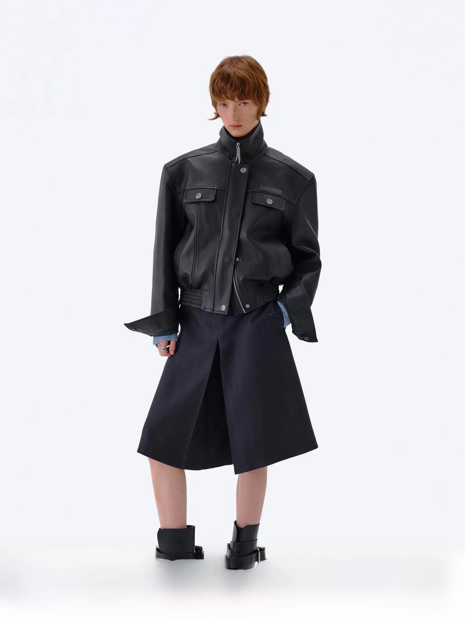 

TearOcean Nightwalker Women's Zipper Jaet oulder Pad Wide oulder Lamb Leather Coat Spring Season Original Design Straig...