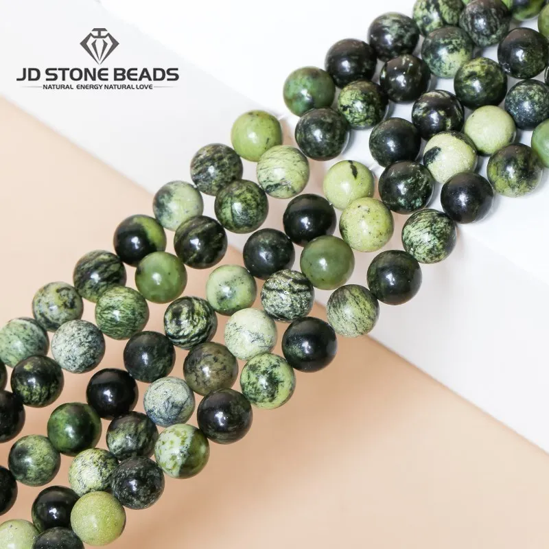 Natural Stone Green Grass Turquoise Beads Round Loose Spacer Beads for Jewelry Making DIY Bracelet Necklace Accessory 15 Inch