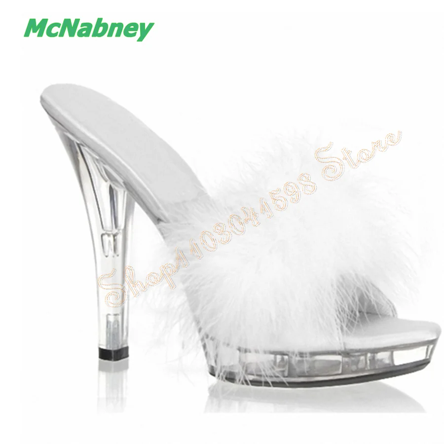 

Crystal Platform Feather Heel Slippers,Peep Toe Thin Heel Women Shoes Wedding Party Heels Plus Size 2023 New Zapatos Para Mujere