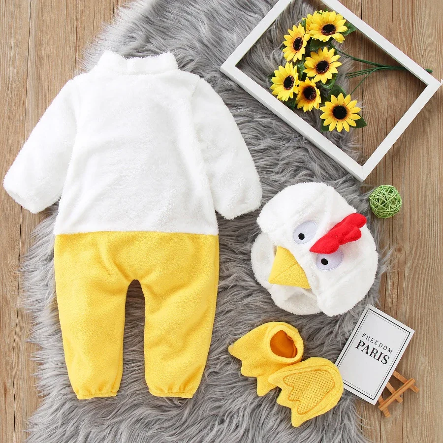 Umorden Pasen Wit Kuiken Kostuum Baby Jongens Meisjes 3-18M Fleece Romper Jumpsuit met Schoenen Fantasia Party Dress Up