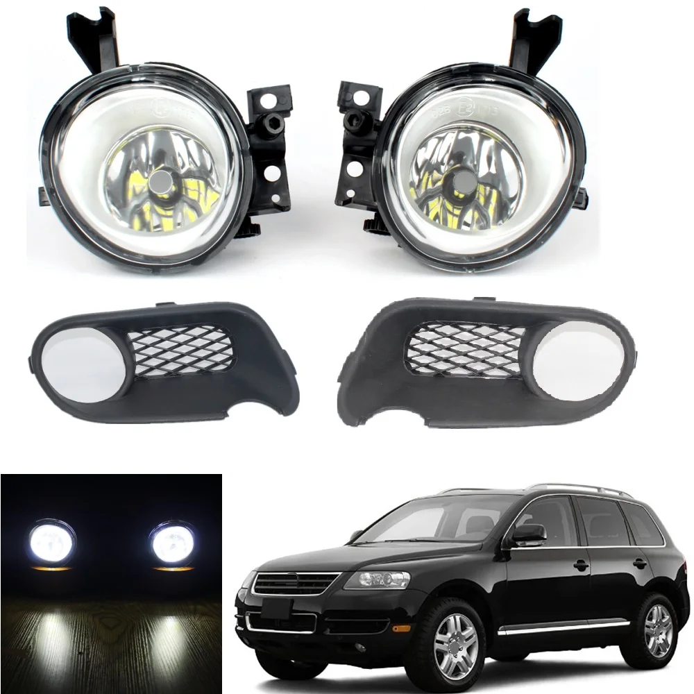 For VW Touareg 2003 2004 2005 2006  2007 2008 2009 2010 Front LED Fog Lamp Driving Lights Grille Cover Clean Glass Lens