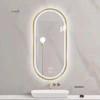 Modern Bathroom Wall Decorative Mirrors Bathroom Led Light Touch Mirror Toilet Washroom Washbasin Oval Smart Mirror Home Decor B