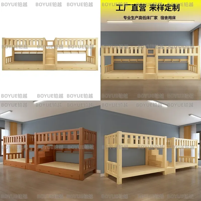 Solid Wood Bunk Bed Twin Over Full Loft Bed Frame Sturdy Double Deck Bed for Kids Adults Small Space Dormitory Apartment