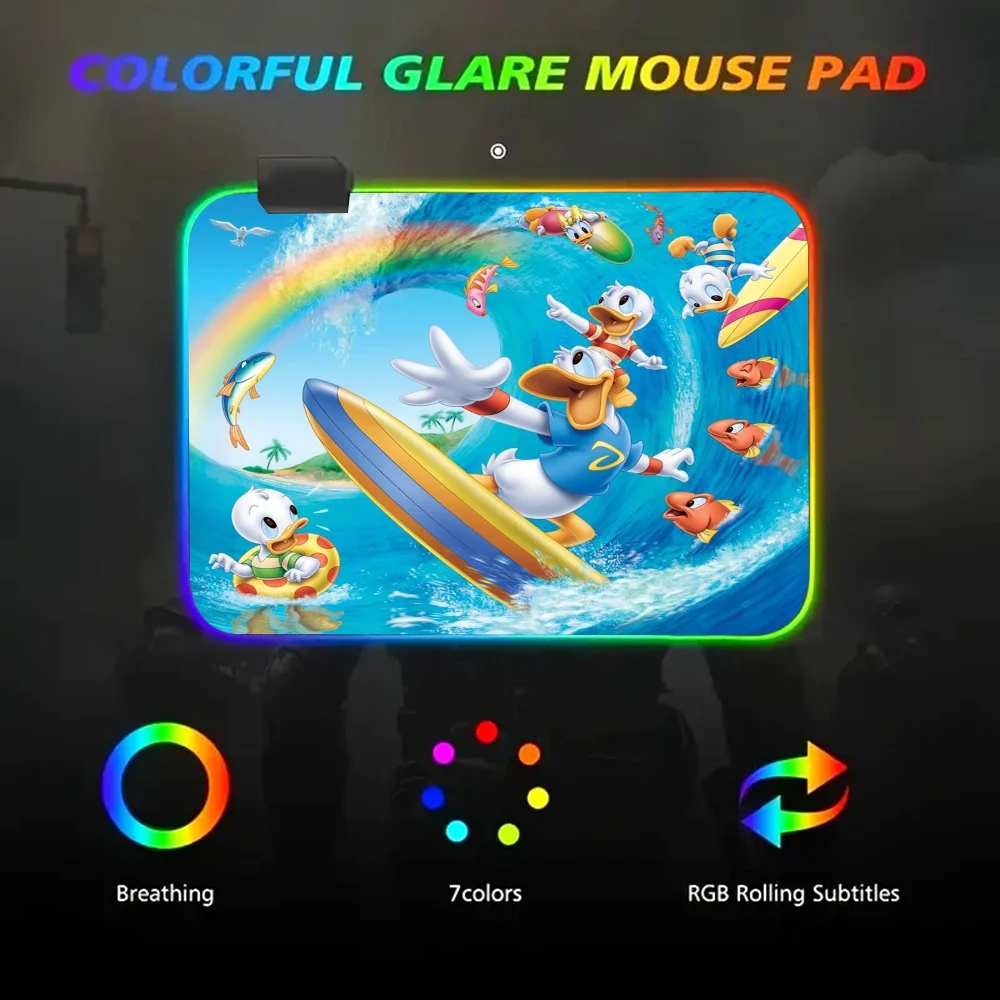 Disney Cartoon Donald Duck Mousepad RGB Small Size Gaming Mouse Pad With LED Light Desk Mat Super Smooth Non-slip Rubber Bottom