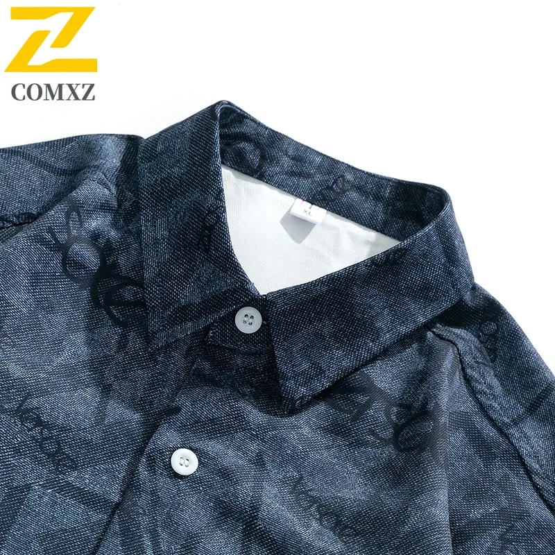 COMXZ Men Jacket Trendy Japanese Style Full Print Loose Fit Long Sleeve Outdoor Hiking Casual Lightweight Coat  Autumn Jackets