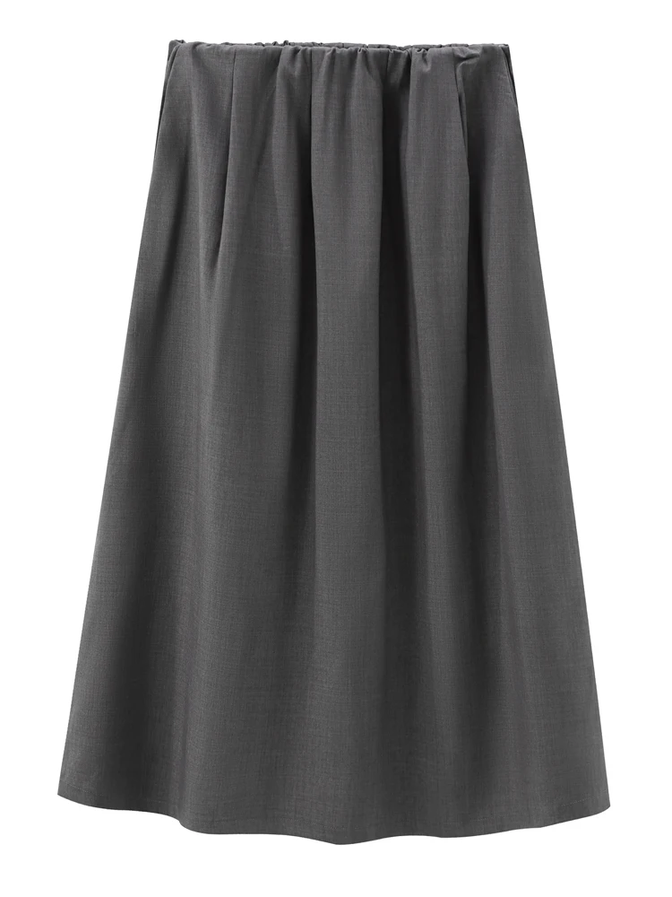 KAOPU ZA Women flared hem midi skirt vintage high-waist side pockets female skirts mujer