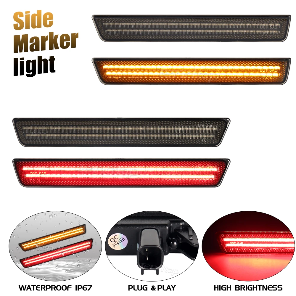 

Smoked Lens LED Side Marker Light Front Rear Bumper Side Marker Lights For Dodge Challenger 2015-2023 Red Amber Light