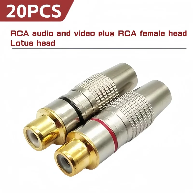 20PCS RCA Female Jack Plug Connector Solder Audio Video Adapter RCA Female Balck Red Convertor Gold Plated For Coaxial Cable