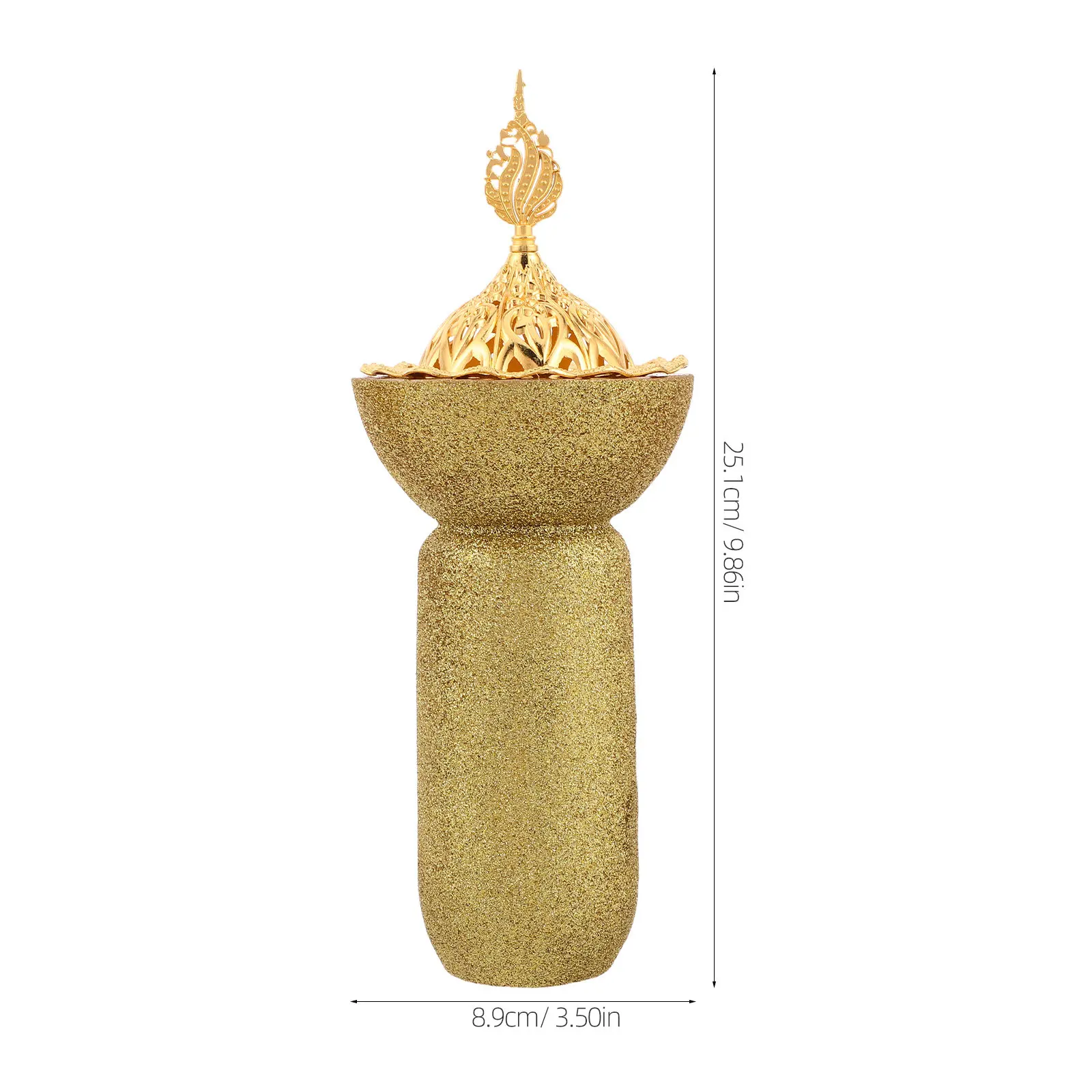 Frankincense Resin Incense Burner Tall Censer Golden Sequined Handle Decorative Aroma Burner Bakhoor Holder for Meditation Yoga