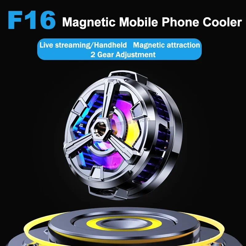 

F16 Mobile Phone Semiconductor Cooling Fan Radiator Magnetic Back Clip 2 IN 1 Live Streaming Game Cooler for IOS Android PUBG