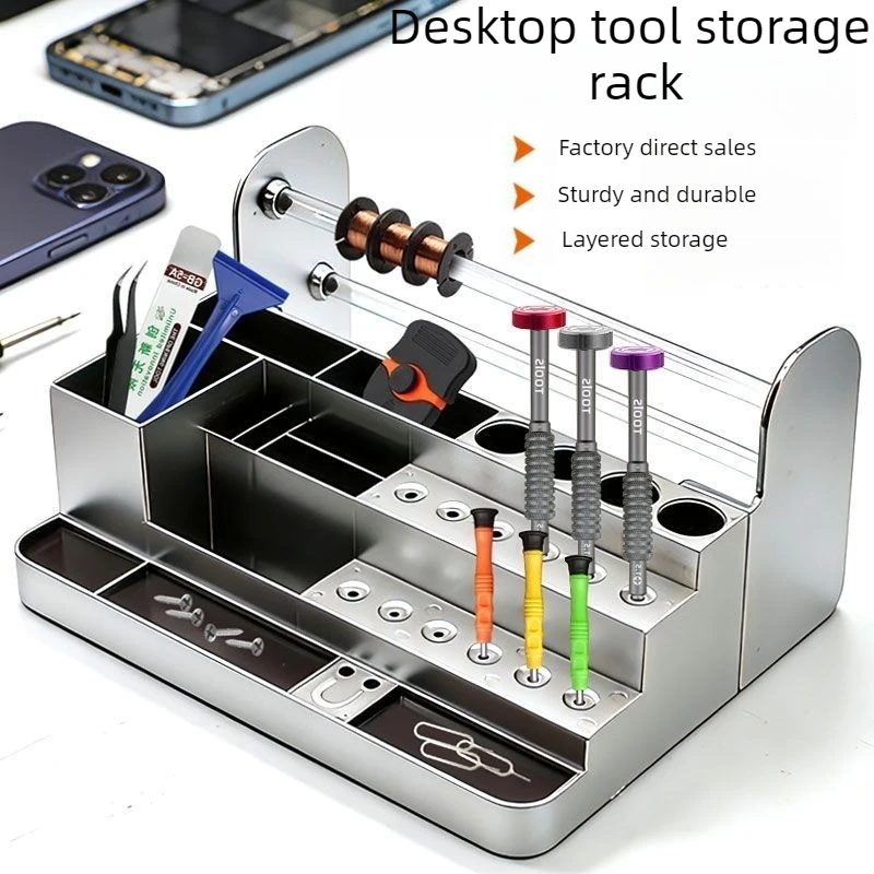 

Multifunctional Tool Box Compartment Parts Storage Rack Nonslip Desktop Tool Organize Rack Mobile Phone Repair Screw Storage Box