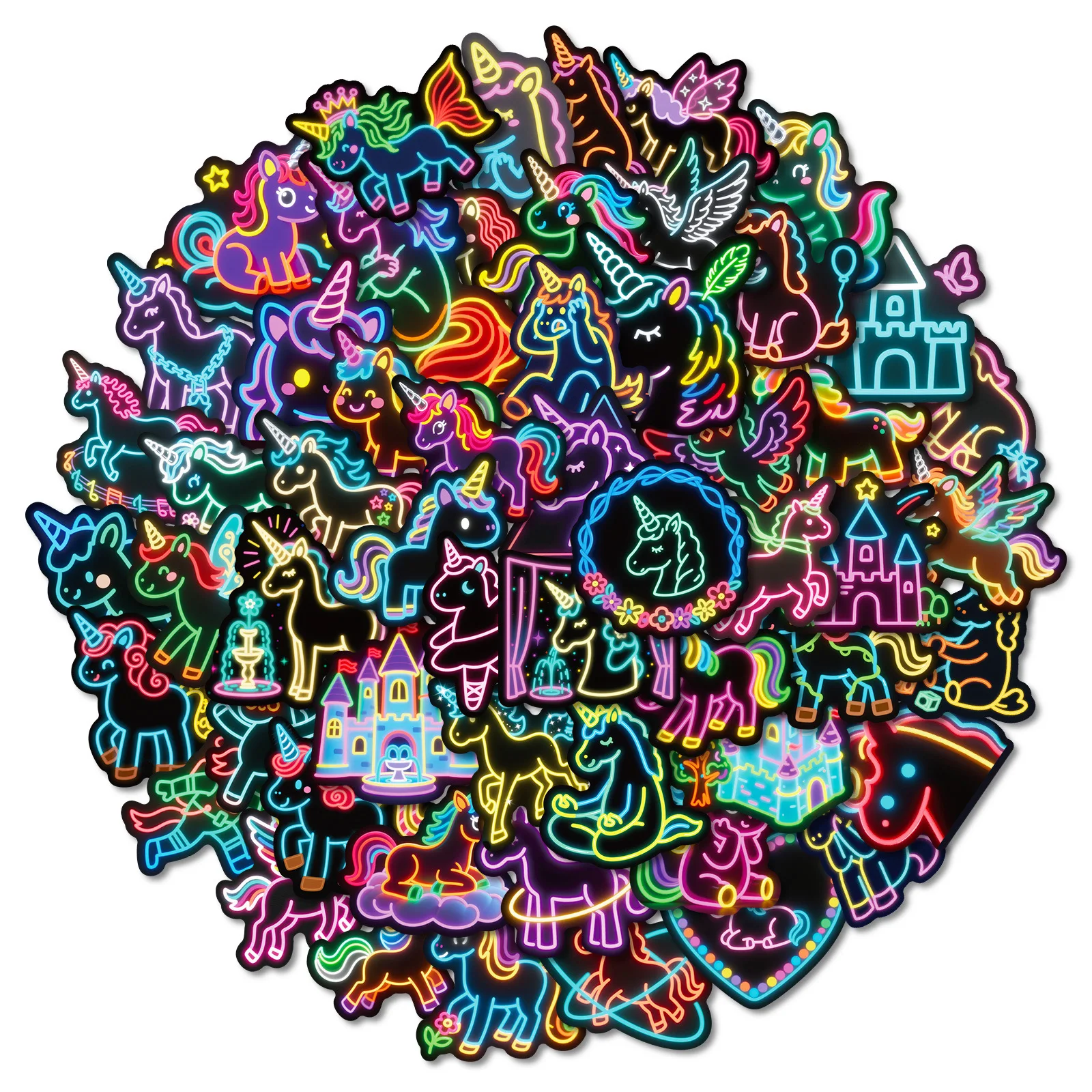 

56 шт. новые неоновые наклейки с единорогом и граффити, мультяшные креативные наклейки с радужной лошадью, украшения для чашки с водой, игрушечные наклейки