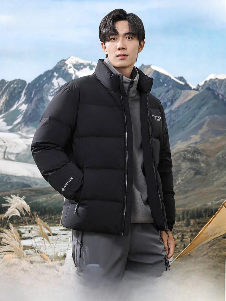

Snow Flng Spring 2026 Men's ort down Jaet Stand Collar Faion Splicing Bread Sle Simple Polyester Fiber Du down Fi...