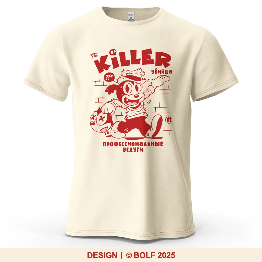 The Killer Dark Humor Bedrucktes Herren-T-Shirt aus 100 % Baumwolle, übergroße Cartoon-Grafik-T-Shirts für Damen, Tops, T-Shirts, lässige Streetwear