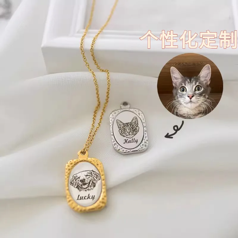 

Customized 316l Stainless Steel Carved Pet Cat Dog Hamster Parrot Photo Pendant Necklace Valentine's Day Commemorative Gift