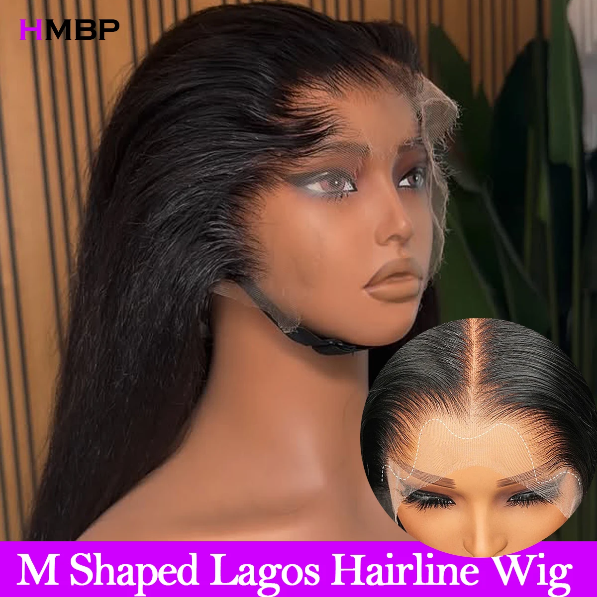 

M Shaped Lagos Hairline Glueless Wigs Human Hair Kinky Straight 13x6 HD Transparent Lace Frontal Wig 450 Density Human Hair Wigs