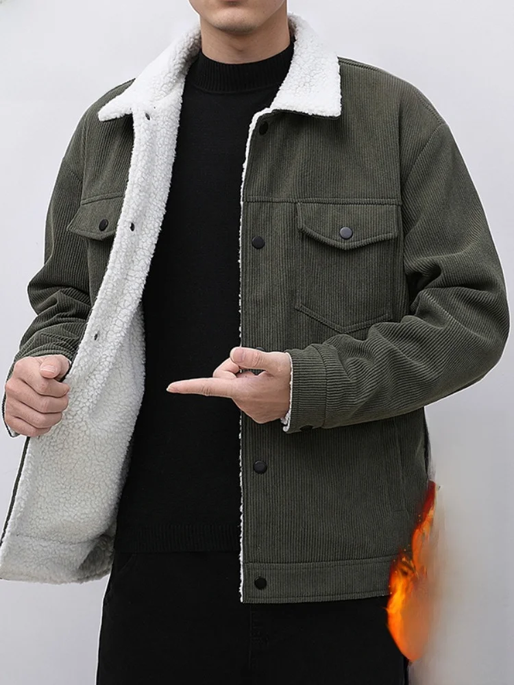 

Paul Men's Corduroy Jaet Thiened Fce Lined Stand Collar Coat Autumn Winter Faion Outerwear for Commuting And Daily Wear