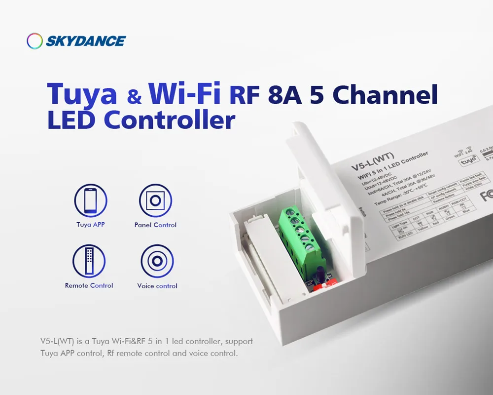 V5-L(WT)WiFi / V5-L(WZ)ZigBee 5 in1 Controller LED DC12-48V Input 5Channel Output Tuya App 2.4G RF Push Dim per luci di striscia a Led