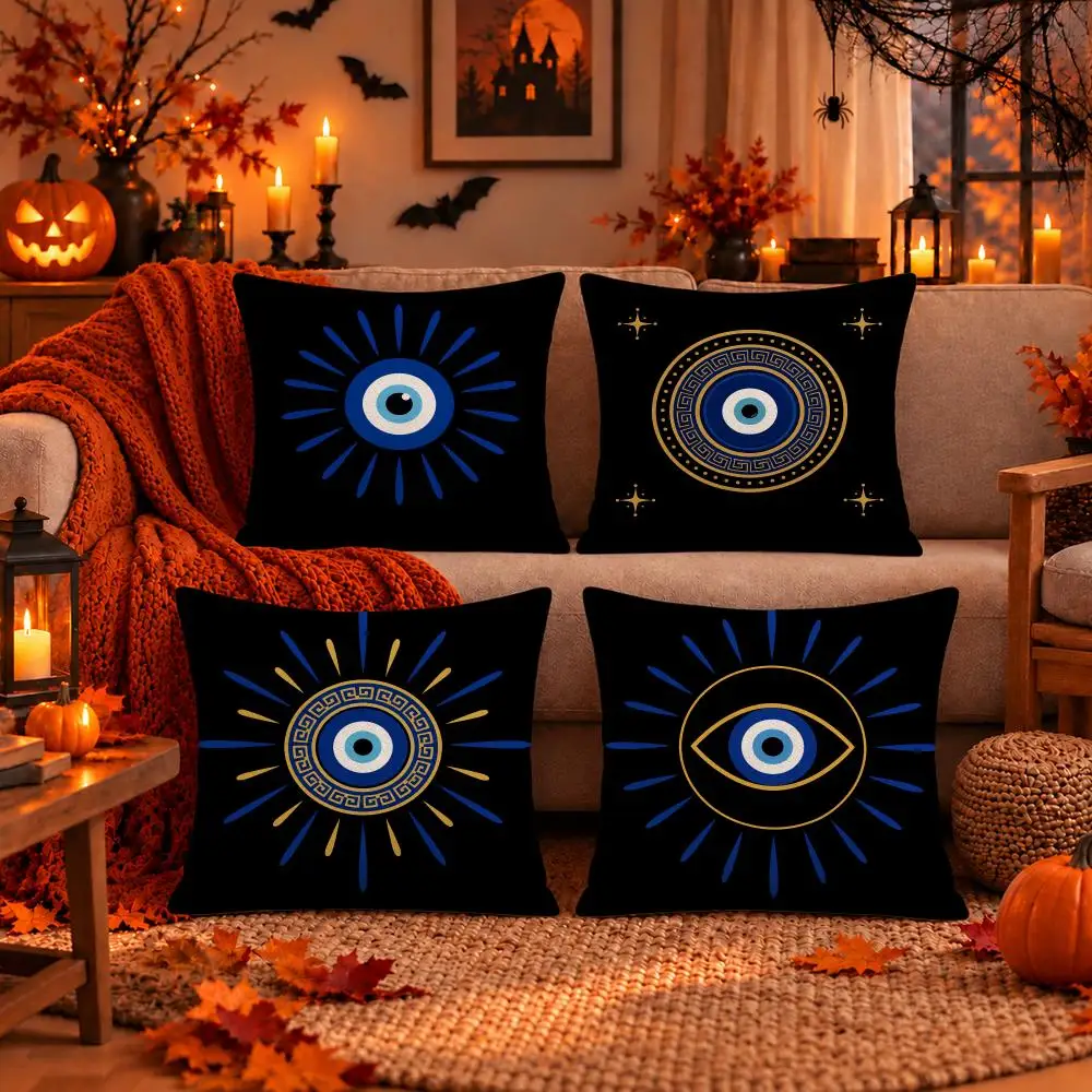 Art Blue Evil Eye Cushion Cover Halloween Dark Gothic Plush Pillow Covers for Sofa Bedroom Home Decor