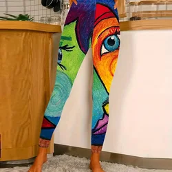 Pantaloni casual con stampa figura astratta leggings attillati elasticizzati in vita per le donne