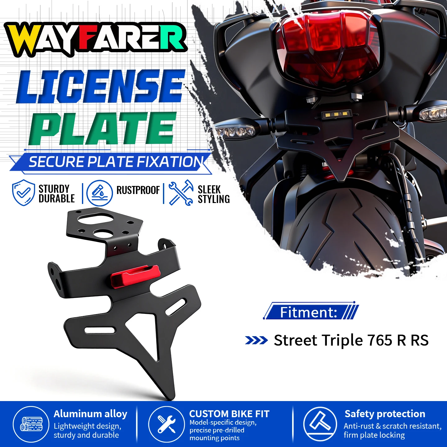 Motorcycle Rear Short Tail Stock Tidy License Plate Holder For Street Triple 765RS 765R 765 R RS 2020-2026 Tailstock Bracket Kit