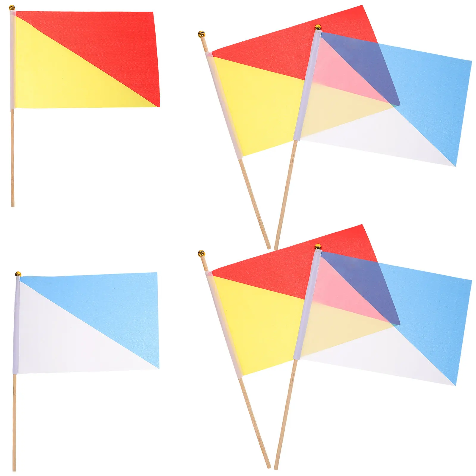 6Pcs Bright Signal Flag Handheld Polyester Wood Handle Military Referee Commanding Safety Flag for Sports Events