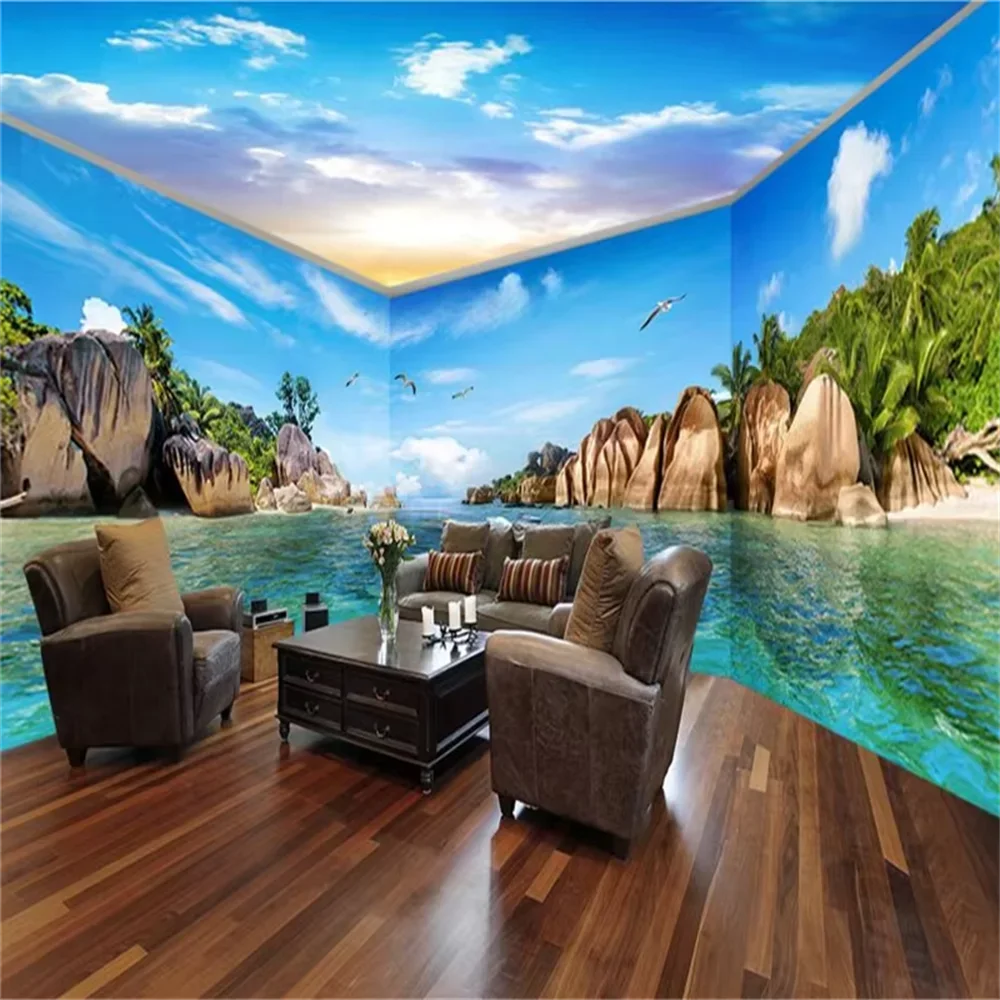Custom Mediterranean Hawaii Sea photo wall paper Large mural bedroom TV backdrop 3d wallpaper for living room flooring-paper