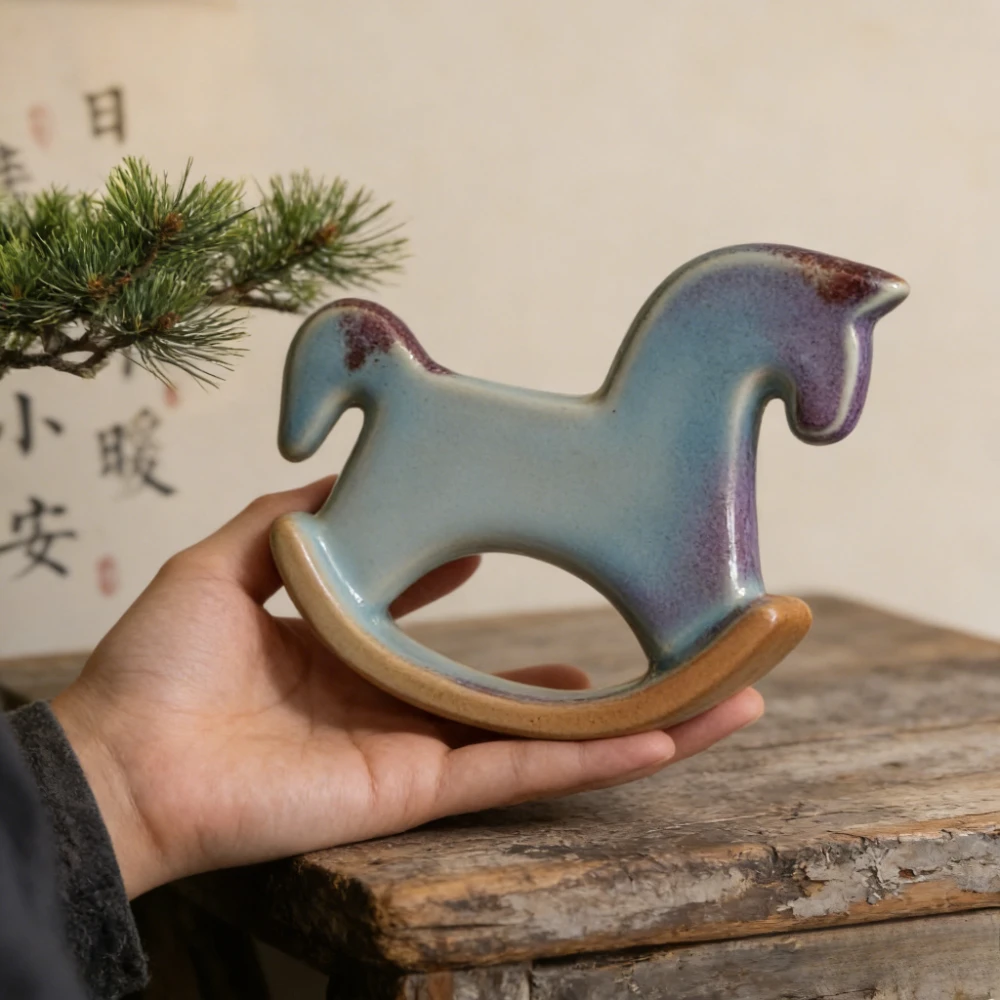 Creative Ceramic Rocking Horse Fun Tabletop, Cute Unique Tea Pet Small Decorative Item,tea Table Soft Decoration for House  Room