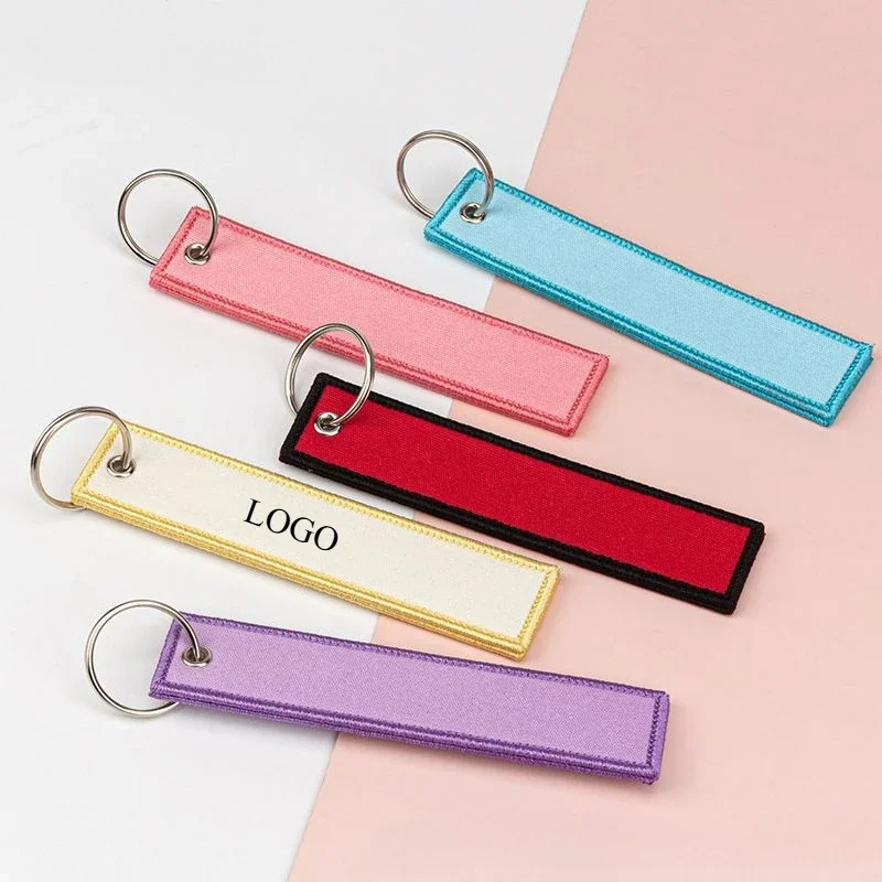 

Custom LOGO Double-sides Webbing Keychain Blank Motorcycle Cloth Canvas Pendant Keyring Personalized Name Ribbon Key Chains