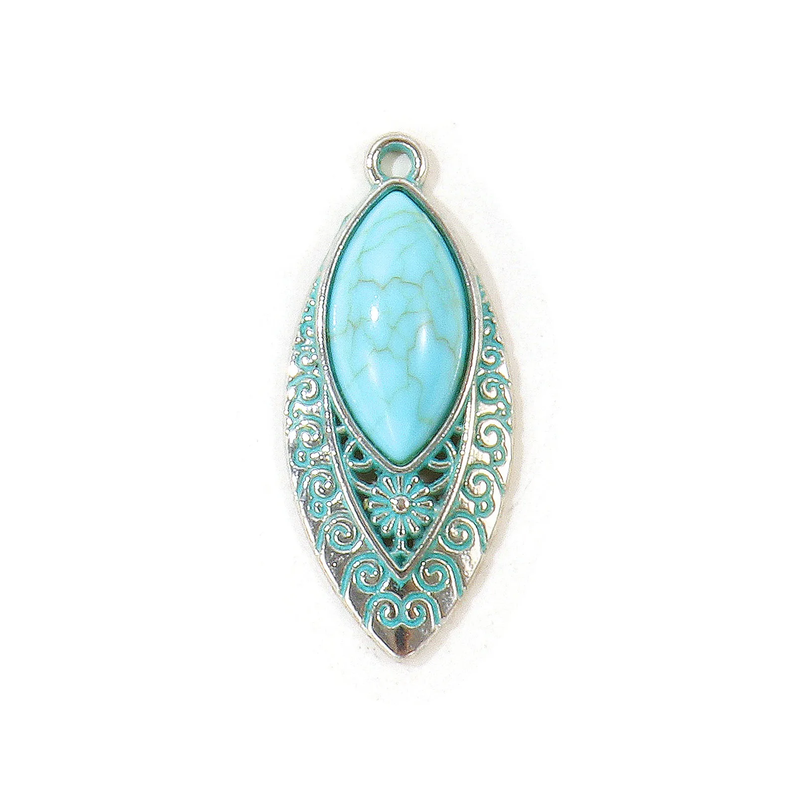 5 Stück Bohemian-Stil Anhänger Geometrisch Antiksilberfarben Grün Blau Patina Imitation Türkis Anhänger DIY Halskette Schmuck – Detail 11