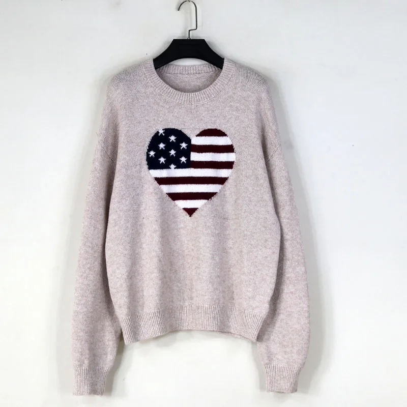 

Loose Fit round Ne Knitwear Women's Autumn Winter Lazy Personali Love Heart Base Layer Sweater Soft Polyester Fiber