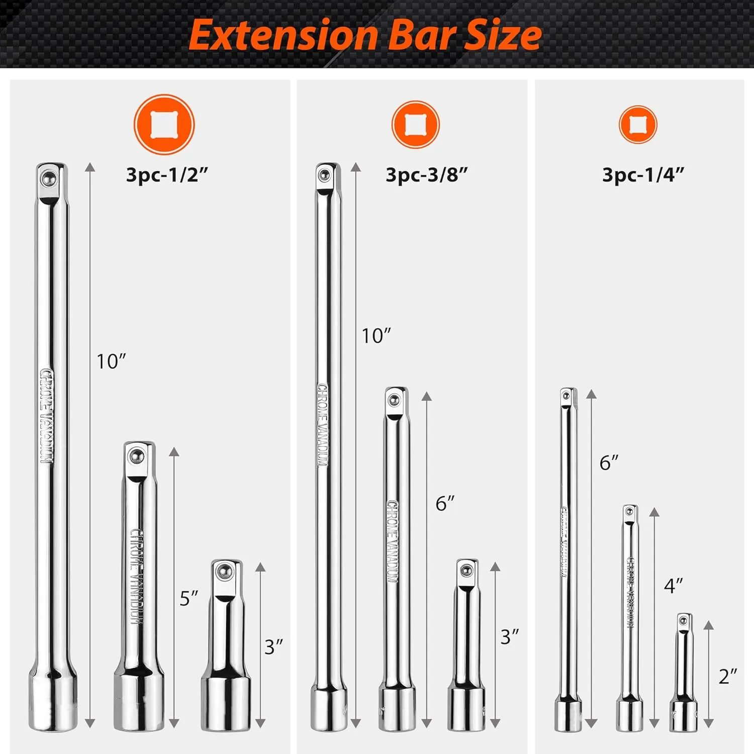 9 PCS Extension Bar Set,1/4