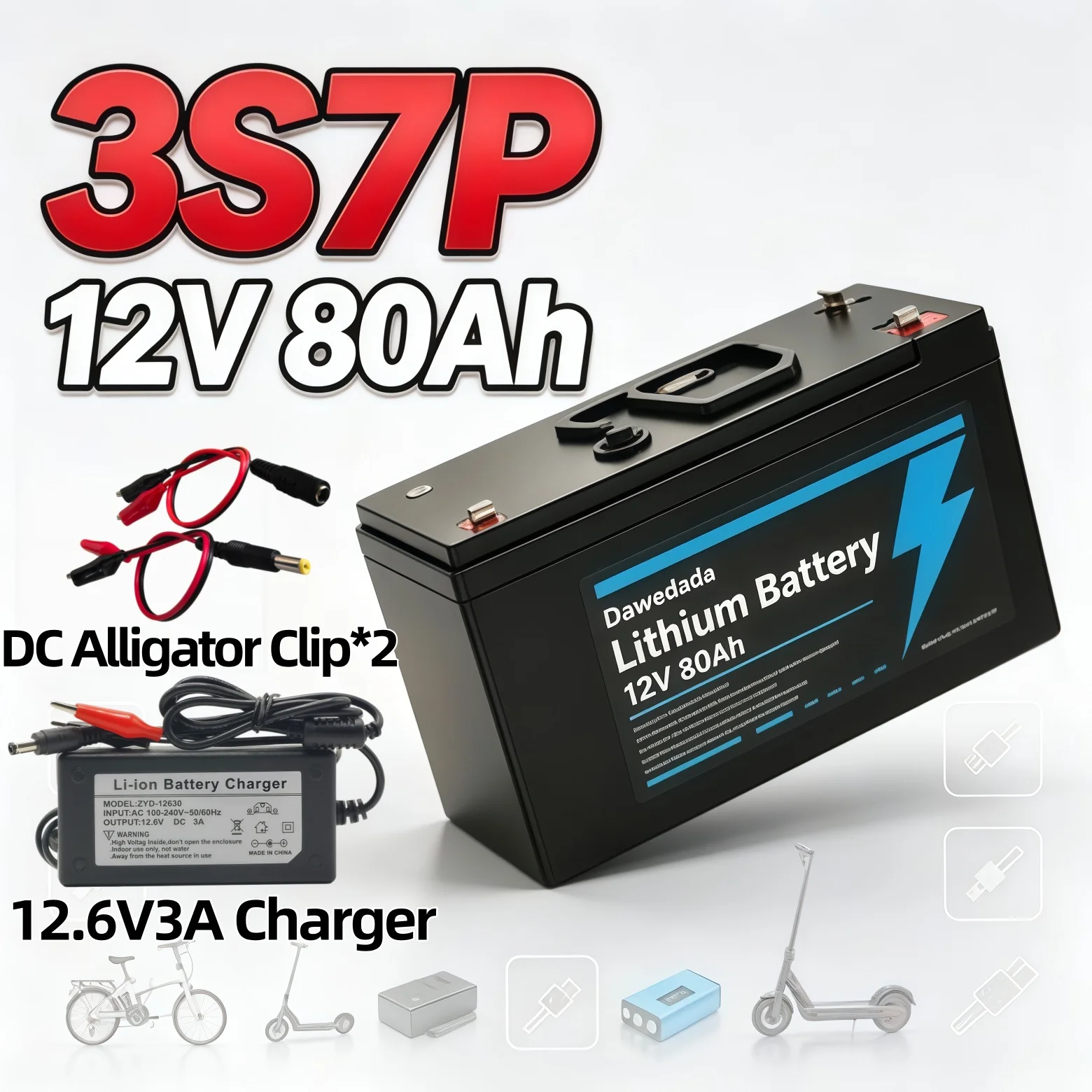 Batteria ricaricabile 3S7P 12V 80Ah, resistente e affidabile, con protezione di sicurezza, ideale come alimentatore di ricambio per e-bike, ciclismo e viaggi.