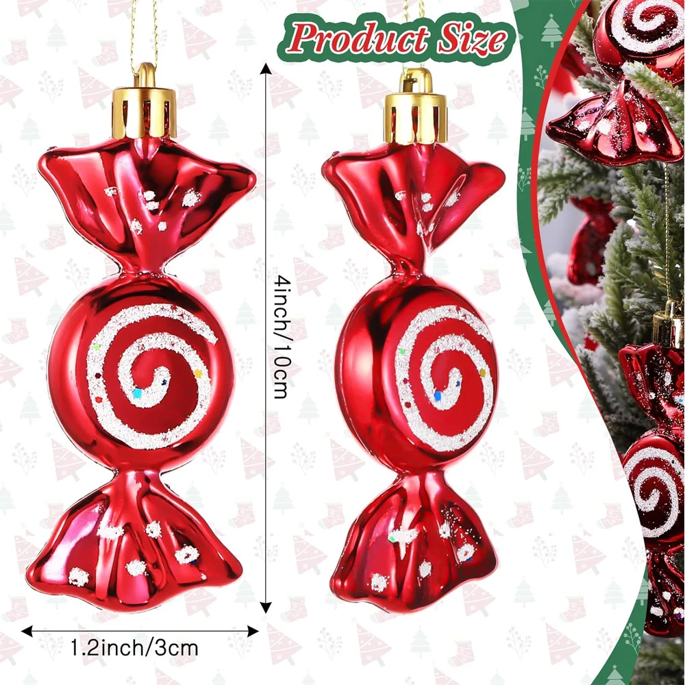 Christmas Candy Ornaments Candy Cane Christmas Tree Glitter Hanging Ornaments Plastic Peppermint Candy Swirl Decorations