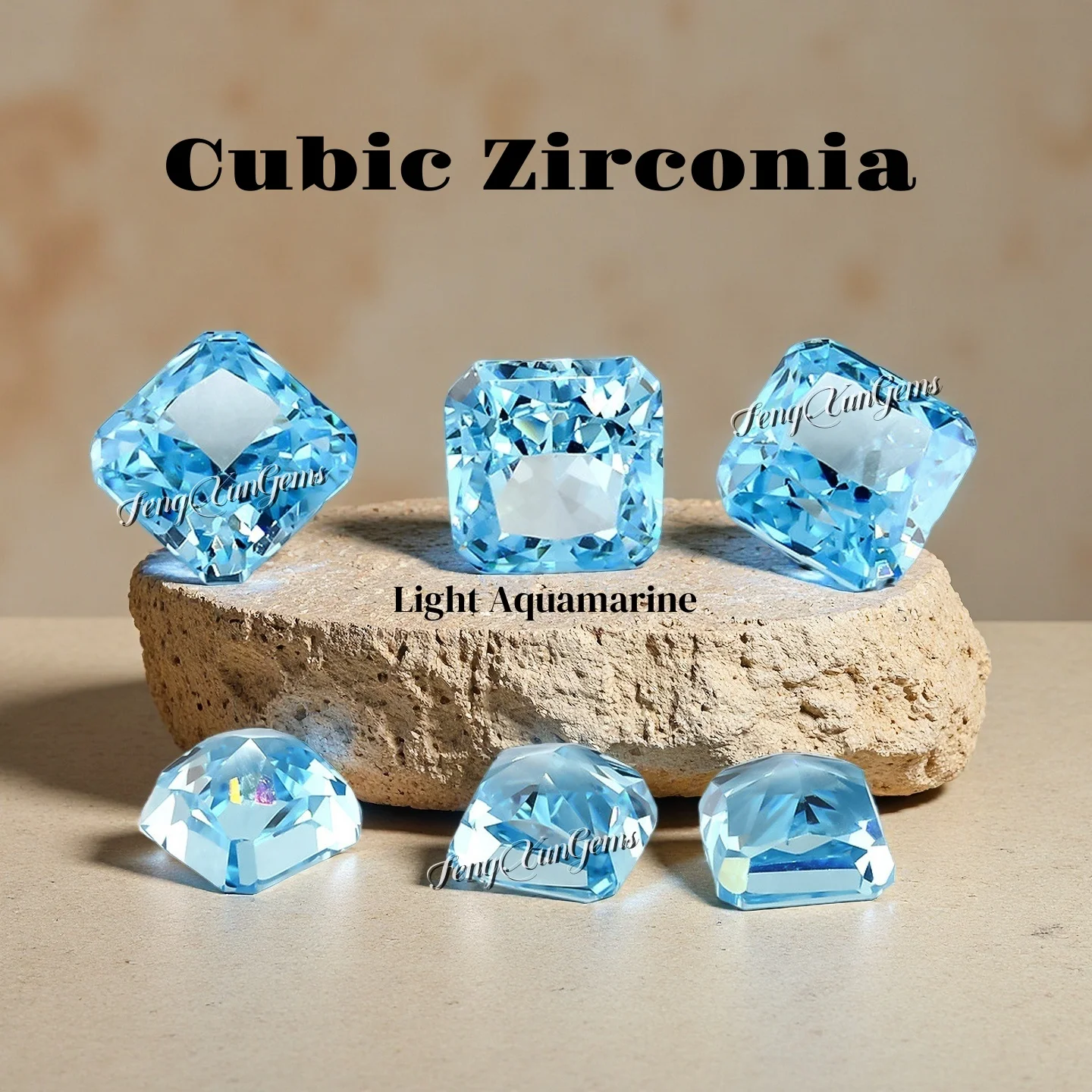 

High Grade Light aquamarine High Carbon diamond 4k Cutting Cubic Zirconia Octagon Square Crushed Ice Cut For Accessories Inlay