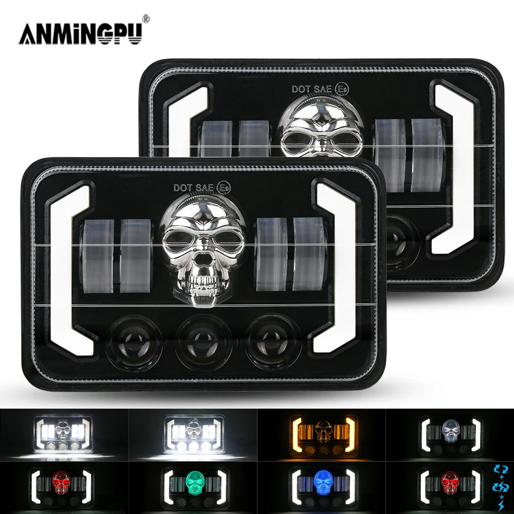 

ANMINGPU 4x6 Inch LED Headlight Rectangle Skull Headlight with High/Low Beam DRL For Car Jeep Motorcycle Hond Truck Headlamp
