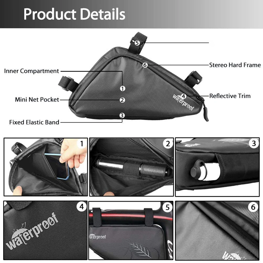 

Waterproof Bicycle Tool Bag Durable Cycling Frame Pouch Saddle Bag Storage For Outdoor Biking Gear Black