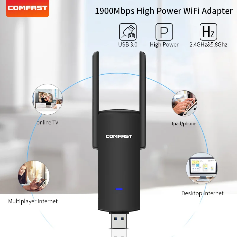 1900Mbps Wifi Adapter USB Dual Band 5GHz 2.4Ghz 802.11AC RTL8814AU Wi-Fi Antenna Dongle Wireless wi fi Network Card For Desktop