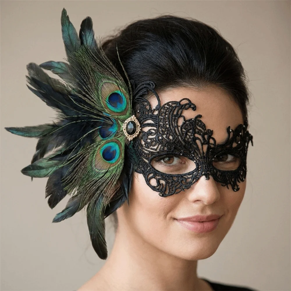 Rhinestone Half-Face Lace Mask Seductive Style Cosplay Masquerade Mask Multicolor Masquerade Halloween Festival Party Mask
